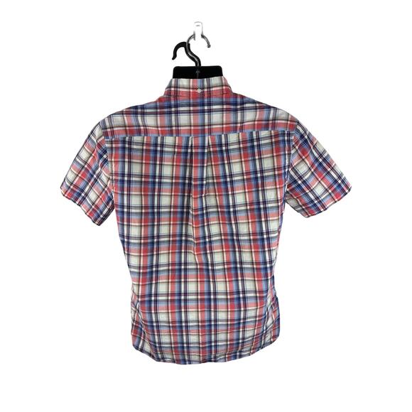 Brooks Brothers Plaid  Short Sleeve Button Up Chest Logo Size Medium Red White - Picture 2 of 9